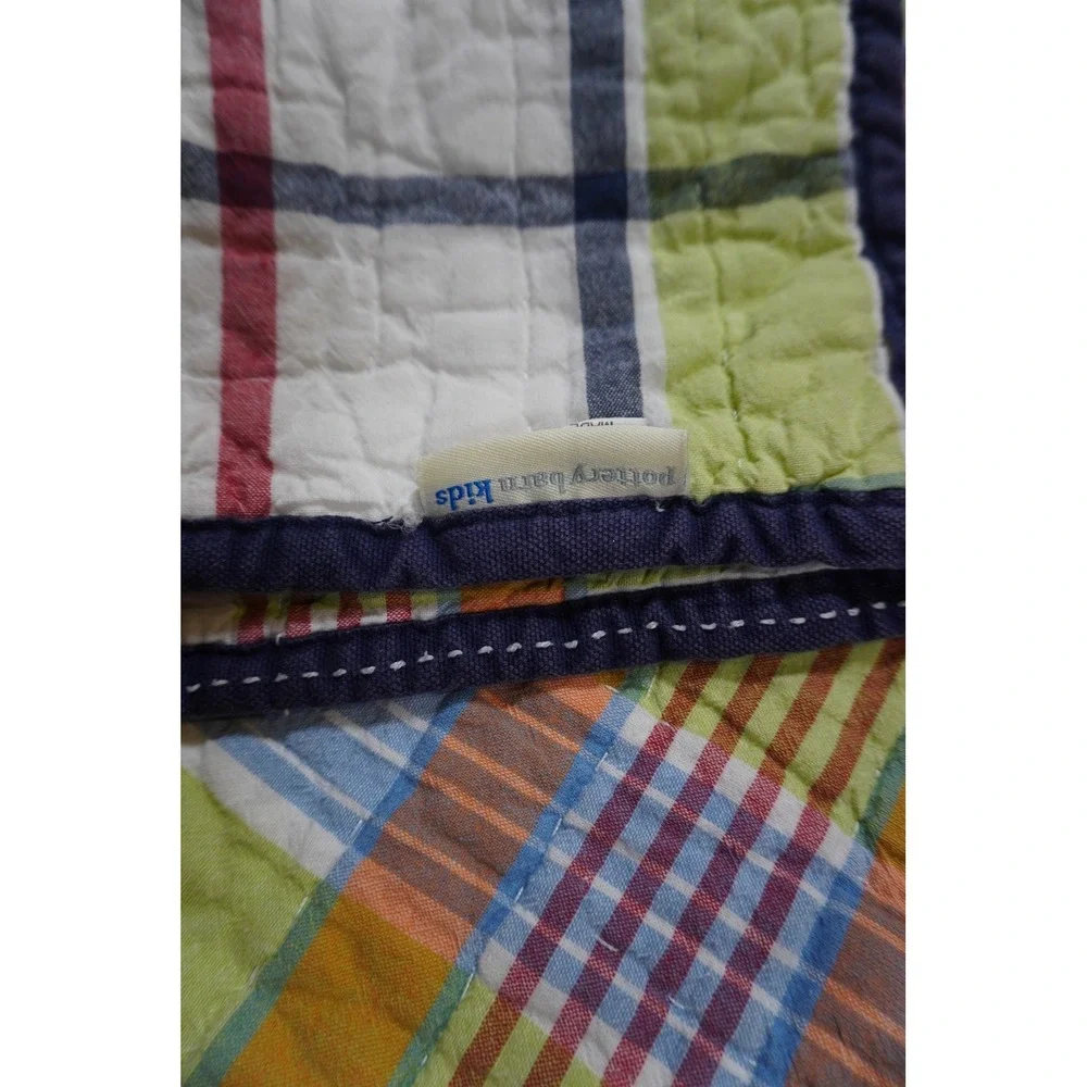 Pottery Barn Kids Twin Madras Plaid Patchwork Reversible Cotton Quilt
